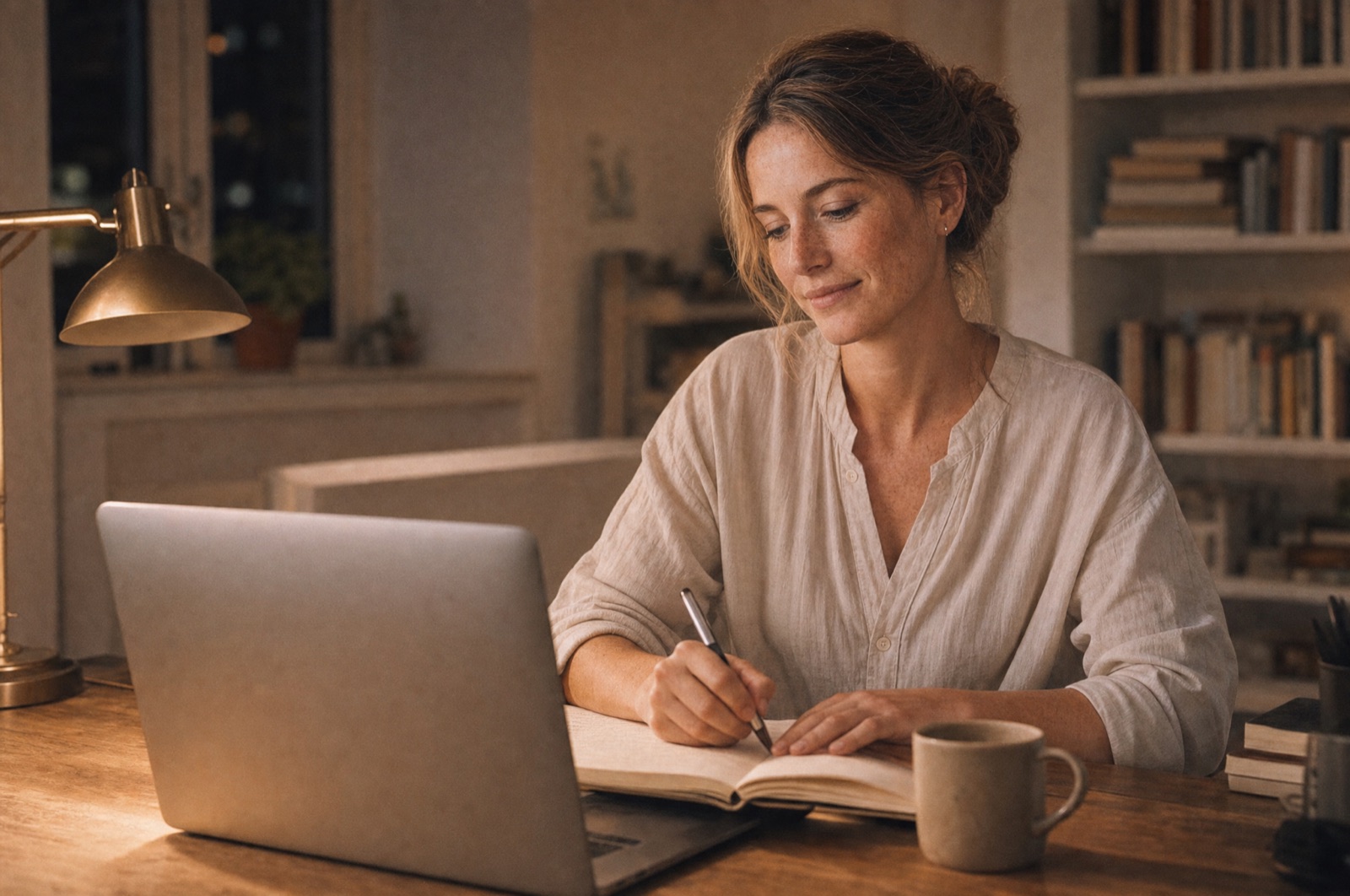 Freelancerin vergleicht Projektausschreibungen und macht Notizen